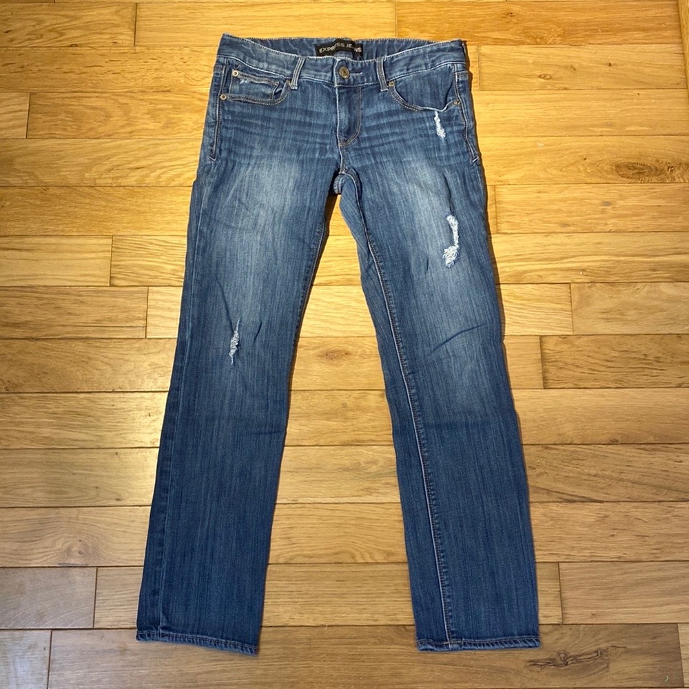 Express Skinny Stella Low Rise distressed jeans in medium wash size 6S - Picture 2 of 15